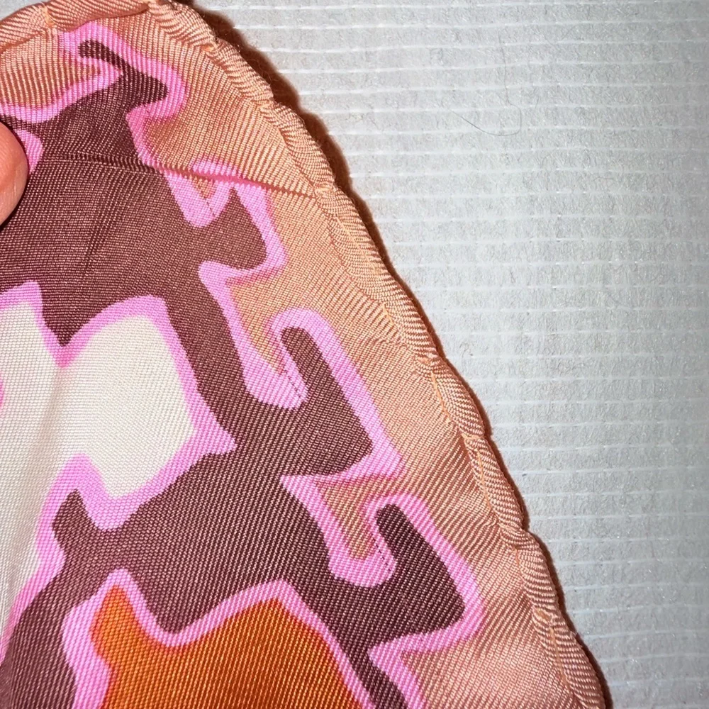 Dior Pink and Coral Silk Scarf with hand rolled hem